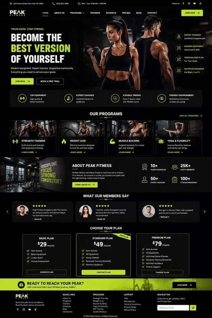 Landing page da academia PEAK Fitness, projeto do aluno Diego Nunes