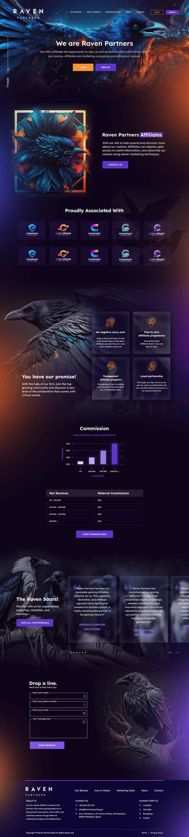 Site do programa de afiliados Raven, projeto do aluno Carlos Menezes