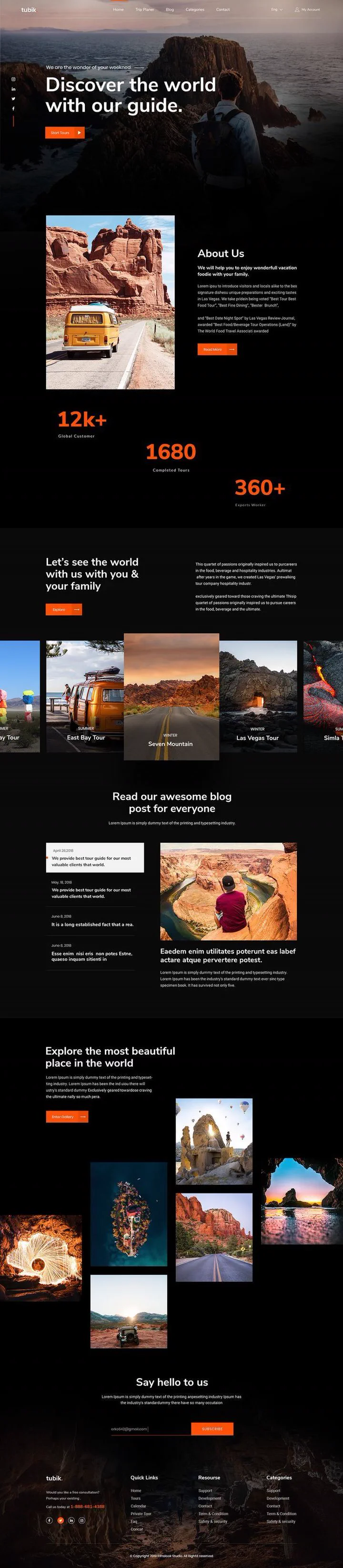 Landing page de turismo tubik, projeto da aluna Ana Beatriz Rocha