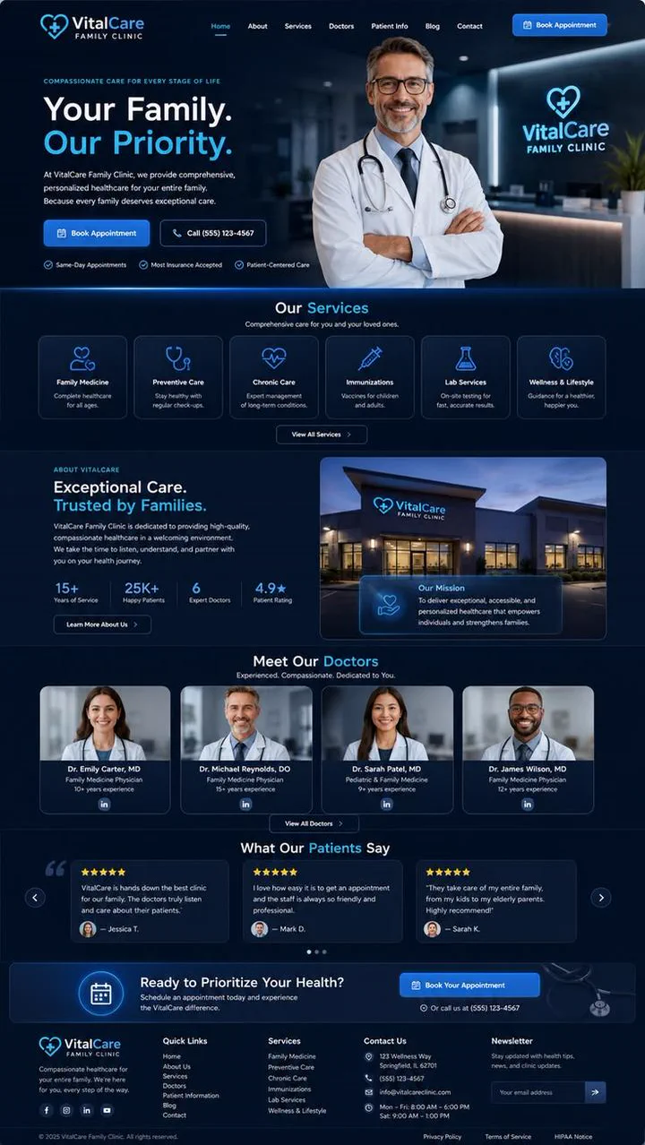 Site da clínica VitalCare, projeto da aluna Marina Costa